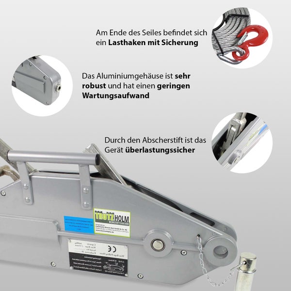 Tragbare Seilwinde mit Lasthaken und Aluminiumgehäuse für Werkstattbedarf von TrutzHolm