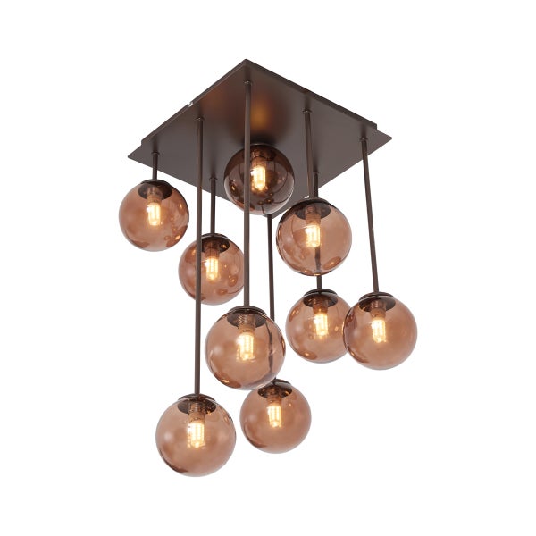 Deckenleuchte mit neun kugelförmigen Glasschirmen