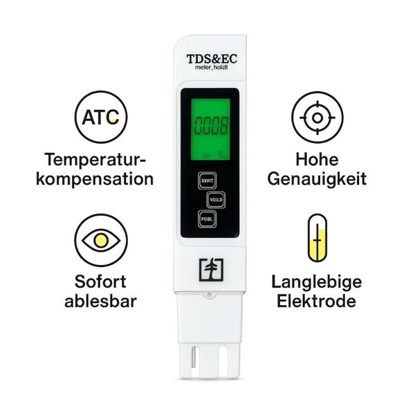 TDS und EC Messgerät zur Messung von Wasserqualität mit Temperaturkompensation und langlebiger Elektrode