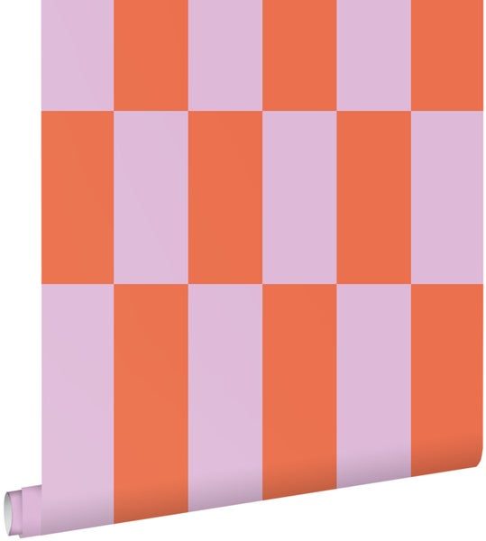 ESTAhome Tapete Streifen Violett und Korallenrot - 50 x 900 cm - 130920