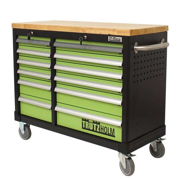Werkstattwagen DELUXE 2 x 6 Schubladen bestückt 92x123 cm mit massiver Arbeitsplatte