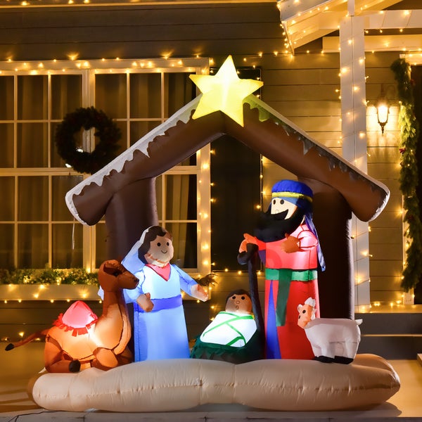 HOMCOM Aufblasbarer Weihnachtsbogen 2 m Bibel-Bogen von Jesus' Geburt Weihnachtsdekoration Aufblasbare Weihnachtskrippe 1,8 m Bogen mit LED-Lichter wasserdicht automatisches Aufblasen Polyester