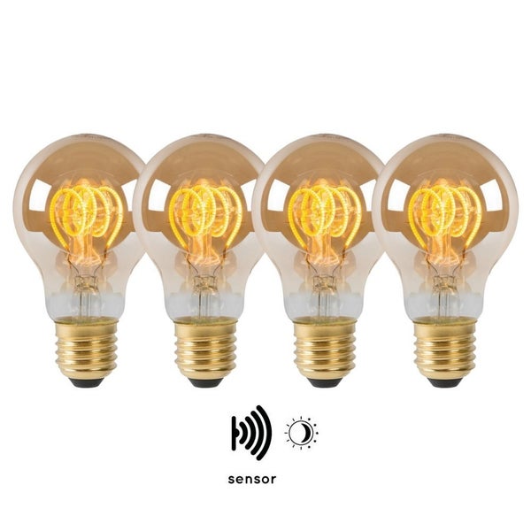 Vintage LED Lampe, Dämmerungssensor, E27, Tropfen P45, Filament, 4W, 230lm, 2200K 4er-Pack