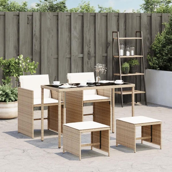 5-tlg. Garten-Essgruppe mit Kissen Beige Poly Rattan