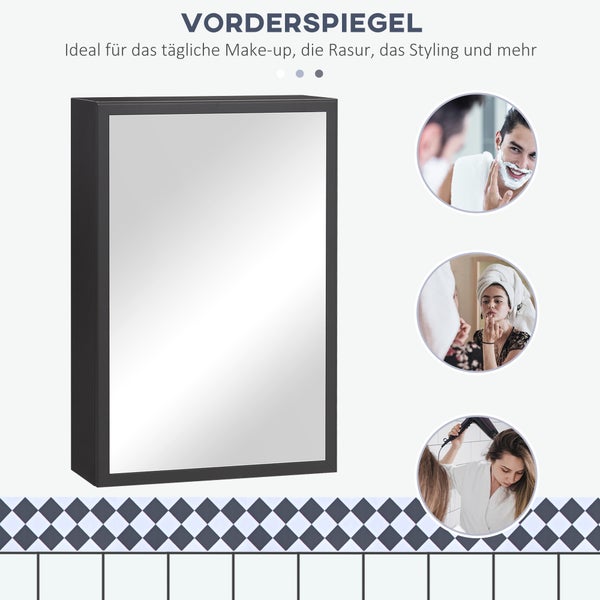 kleankin, Spiegelschrank, Badezimmerschrank, 40L x 15B x 60H cm, Rostfreier Stahl, Schwarz