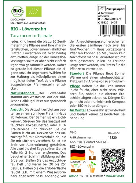 SAFLAX Geschenk Set - BIO - Löwenzahn - Taraxacum officinale - 400 Samen - Mit Geschenkbox, Versandaufkleber, Geschenkkarte und Anzuchtsubstrat