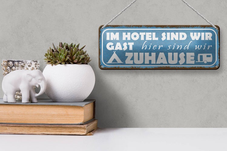 Blechschild Spruch 27x10cm Camping hier sind wir zuhause Dekoration