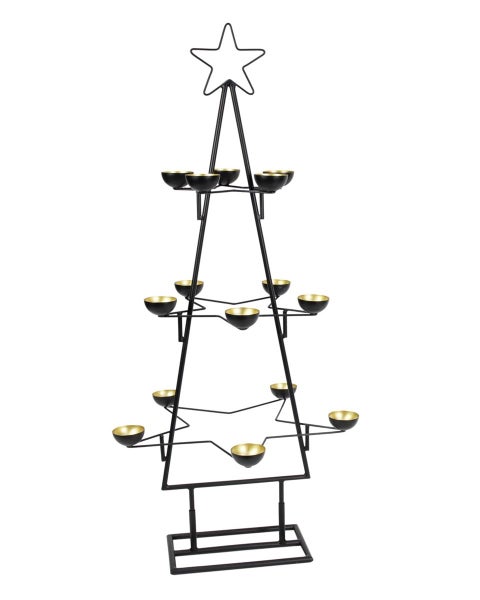 Dekoleidenschaft XXL Teelichthalter Tanne aus Metall, matt schwarz / gold, 102 cm hoch, Weihnachtsdeko groß