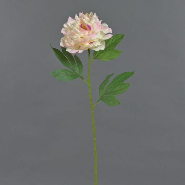 Künstliche Papageien-Tulpe in Rosa und Weiß mit grünem Stiel und Blatt für Dekorationen.