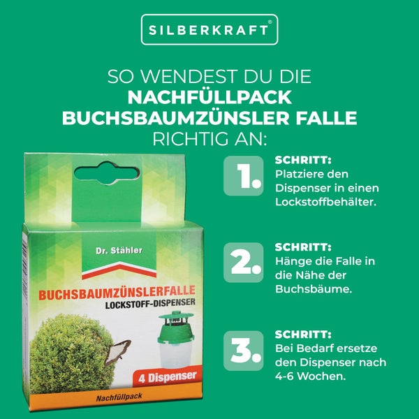 Nachfüllpack Buchsbaumzünsler-Falle – 4 Pheromon-Dispenser zur Wiederverwendung in vorhandenen Trichterfallen – Effektive Lockwirkung gegen Buchsbaumzünsler – Für Garten & Zierpflanzenbereiche