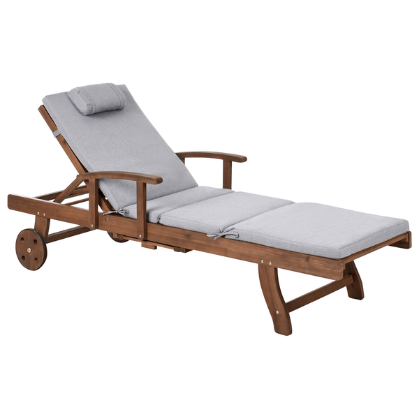 Sonnenliege mit Kissen AMANTEA PREMIUM Akazienholz Grau meliert