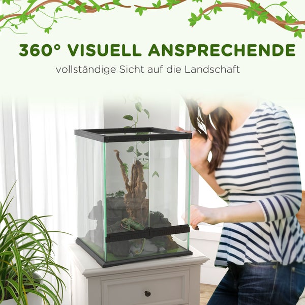 PawHut Reptile Terrarium, 45L x 45B x 60H cm, Hartglas, Stahldraht, Schwarz