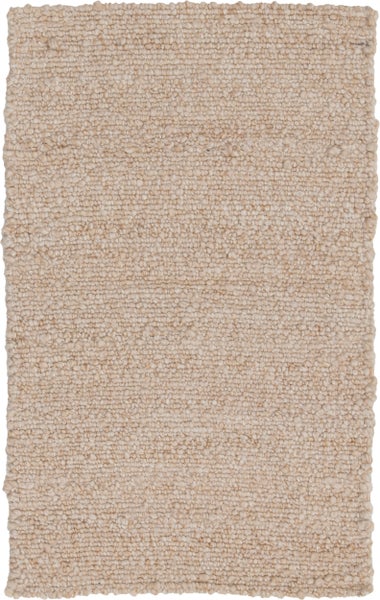 Rechteckiger Webteppich mit Noppenstruktur aus Naturfasern in Beige.