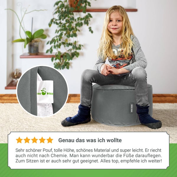 Green Bean Sitzsack-Hocker 45x25cm mit EPS-Perlen Füllung - Fußhocker Fußkissen Sitz-Pouf für Sitzsäcke - Bodenkissen für Kinder und Erwachsene - Fußablage Sitzkissen Sitzhocker Grau