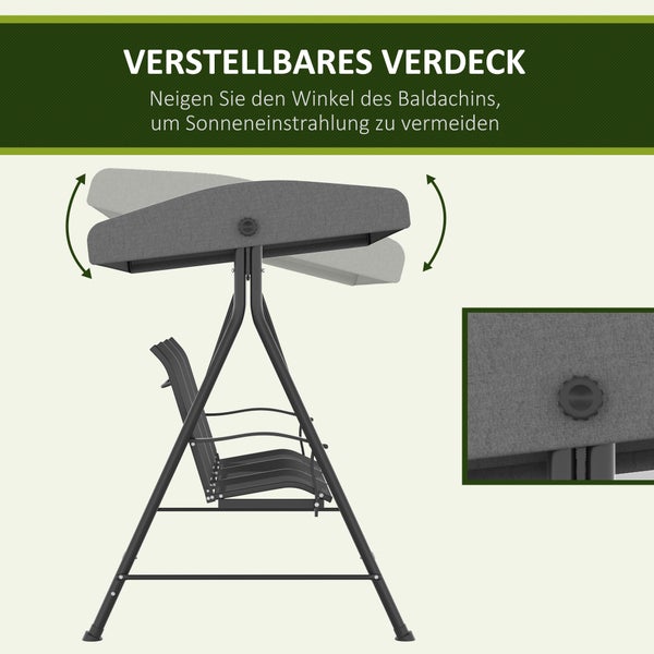 Outsunny Hollywoodschaukel, 195 x 118 x 170 cm, Metall, Texteline, Dunkelgrau
