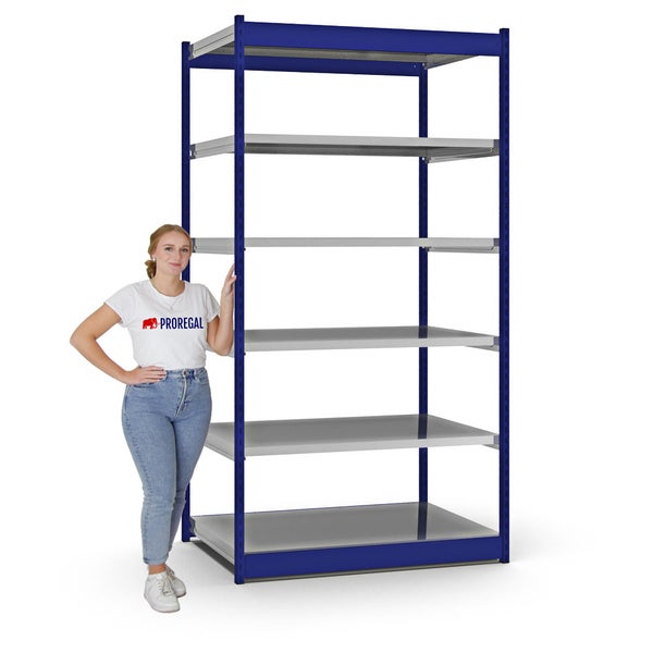 PROREGAL Fachbodenregal Stecksystem Vierkant-Profil Grundregal HxBxT 250 x 132,5 x 80 cm 6 Ebenen Einseitige Bauart Fachlast 200 kg Enzianblau