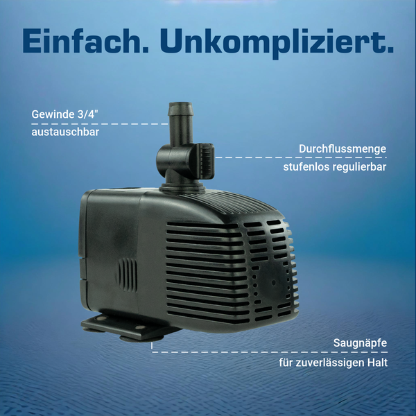 Kerry Electronics Wasserpumpe 12 V – 1000 L/H, 17 Watt, 7m Kabel, 170 cm Förderhöhe, Teichpumpe, Aquariumpumpe, Wasserspielpumpe und Zimmerbrunnen-Pumpe | Brunnenpumpe | Tauchpumpe | Springbrunnen-Pumpe