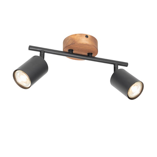 Deckenleuchte mit zwei Strahlern aus Metall und Holz