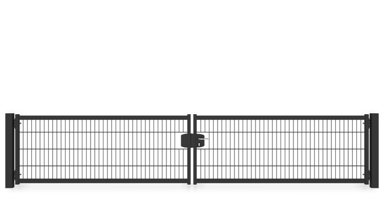 Gartentor ZAUNGURU BASIC-Line Berlin aus Metall, Höhe: 83cm, Breite: 441cm, 2-flügelig inkl. Pfosten, Schloss und Zubehör, Feuerverzinkt und zusätzlich in RAL 7016 Anthrazitgrau pulverbeschichtet