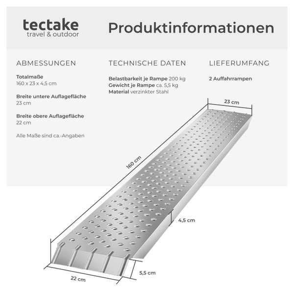 Auffahrrampen tectake Sven 160 x 23 x 4,5 cm 2er Set silber