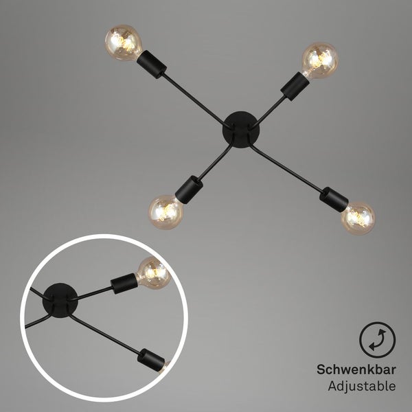Deckenleuchte Deckenspots Schwenkbar Retro 4xE27 60W schwarz Metall Briloner
