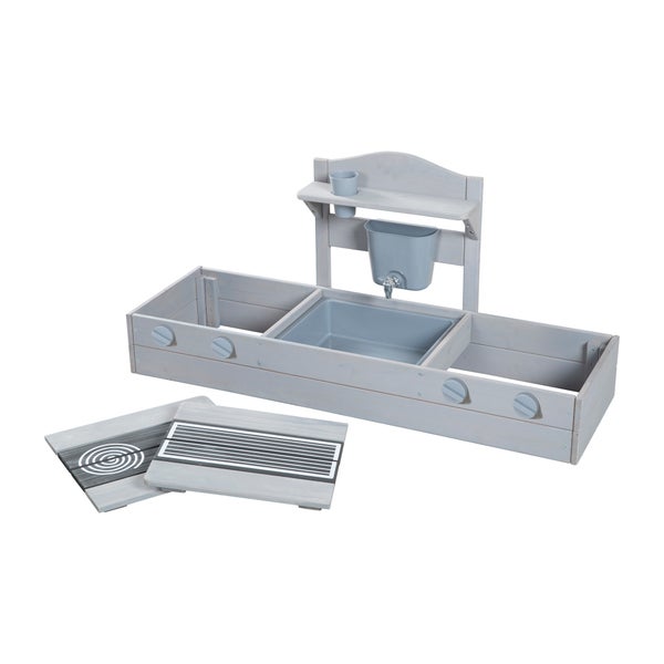 Kinderspielküche aus Holz mit Spüle, Wasserhahn und Herdplatten