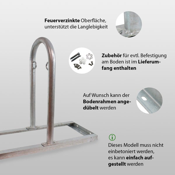 Fahrradständer mit feuerverzinkter Oberfläche und optionalem Zubehör