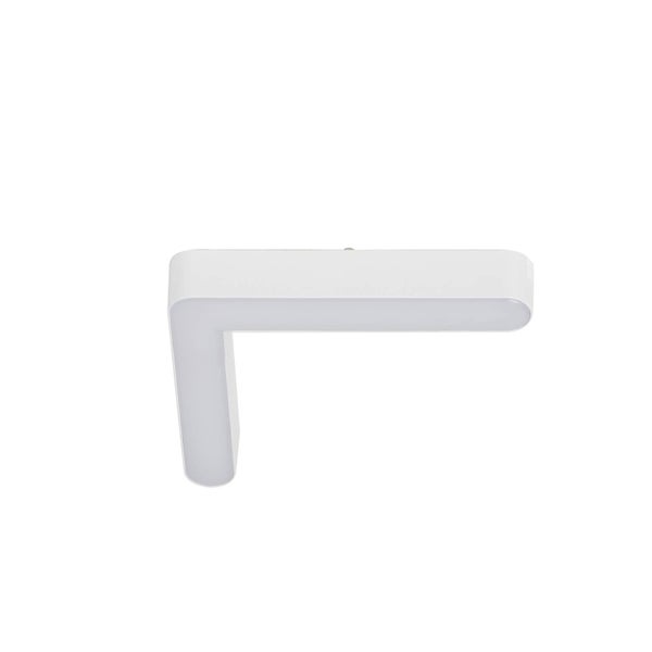 L-förmige weiße LED-Wand- und Deckenleuchte mit abgerundeten Ecken.