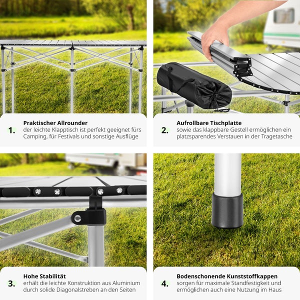 Campingtisch tectake  140 x 70 x 70 cm klappbar grau