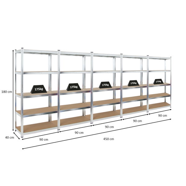 PROREGAL Mega Deal 5x Schwerlastregal Ragnar HxBxT 180 x 90 x 40 cm Fachlast 175 kg Verzinkt