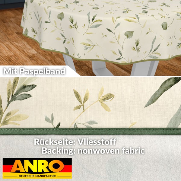 Tischdecke mit Blätterdesign und Paspelband