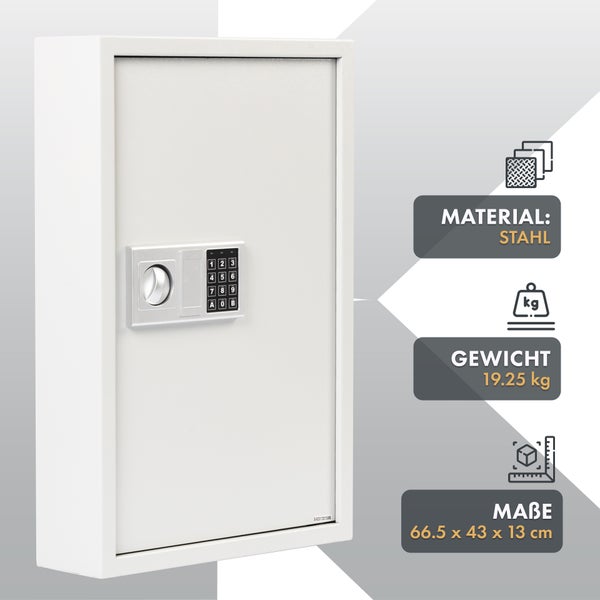 FLOORDIREKT Schlüsseltresor mit Elektronikschloss - Schlüsselkasten - Weiß - 43 x 13 x 66,5 cm