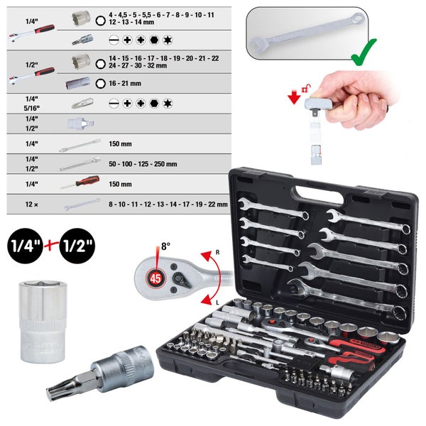KS TOOLS 1/4+1/2 Steckschlüssel-Satz 82tlg. - 911.0682