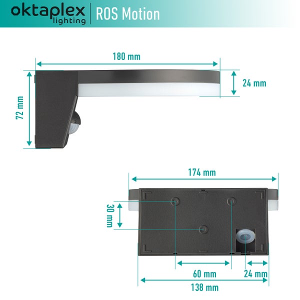 Ros LED Außenlampe mit Bewegungsmelder warmweiß 3000K IP65 1300 Lumen Wandleuchte 230V anthrazit
