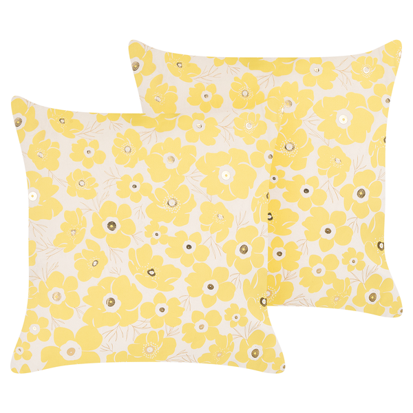 Dekokissen 2er Set TRITELEIA Samtstoff 45 x 45 cm Gelb Blumenmuster