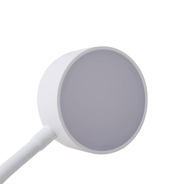 Runder LED-Lampenkopf in Weiß mit mattem Diffusor und Ansatzstück.