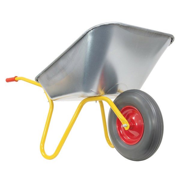 Profi Schubkarre Ravendo BD 1002 – 100 L Metallmulde, 150 kg Tragkraft, pannensicheres PU-Rad mit Kugellager, gelb