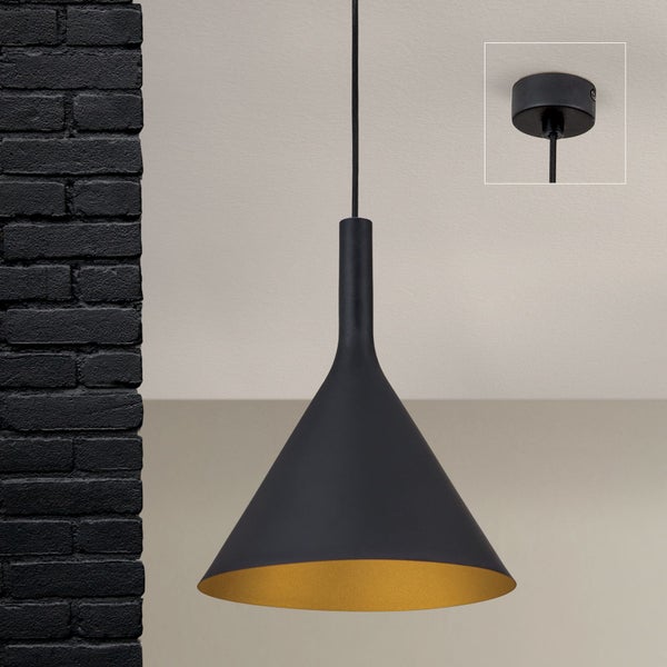 Moderne Hängeleuchte in Trichterform mit Textilkabel und Deckenanschluss in modernem Design