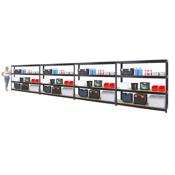 PROREGAL Mega Deal 4x Schwerlastregal Dino HxBxT 180 x 200 x 45 cm Fachlast 500 kg Schwarz