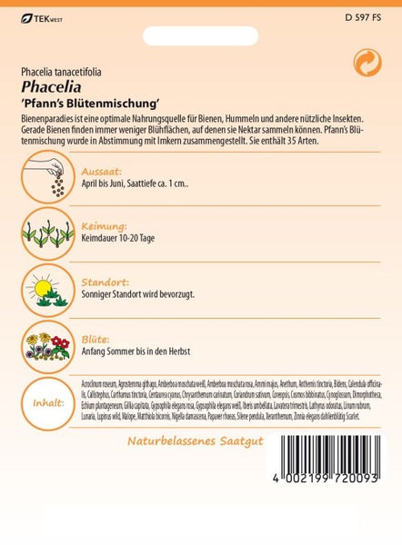 Pfann's Blütenmischung Saatgutpackung für ein naturbelassenes Saatgut