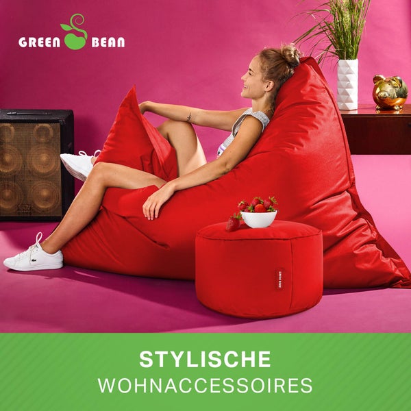 Green Bean 2er Set XXL Sitzsack inkl. Pouf fertig befüllt mit EPS-Perlen - Riesensitzsack 140x180 Lounge Sitz-Kissen Bean-Bag Chair  - Rot