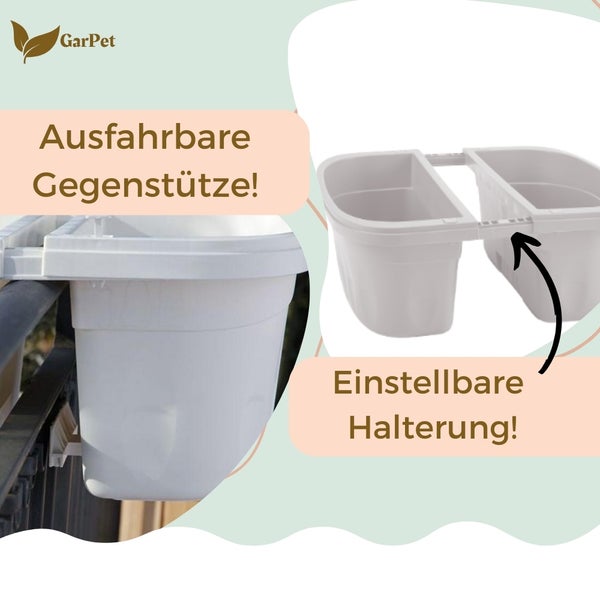 GarPet Balkonkasten mit ausfahrbarer Gegenstütze und einstellbarer Halterung