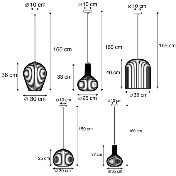 Set mit 5 Design-Hängelampen schwarz - Wires