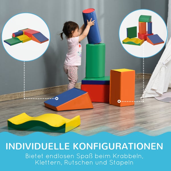 HOMCOM 7-tlg. Softbausteine, Bausteinset, 60L x 40B x 11H cm, PU, EPE, Grün