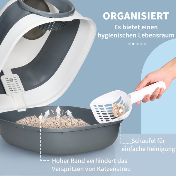 PawHut Katzenklo, 52L x 41B x 38H cm, PP, ABS, Weiß+Grau