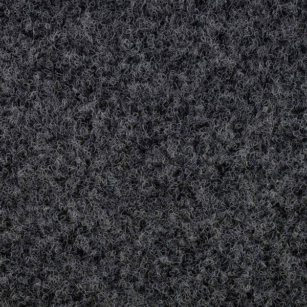 Nahaufnahme eines Nadelvlies-Teppichs mit grober Struktur in Anthrazit.