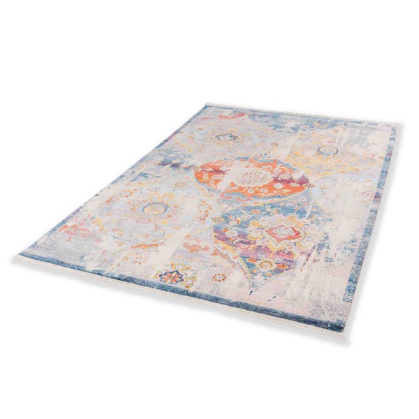 Vintage-Teppich mit orientalischem Muster und Fransen.