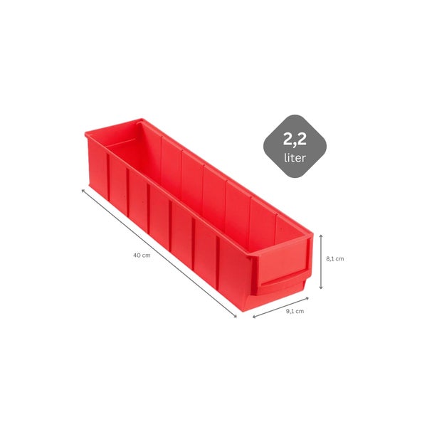 PROREGAL SuperSparSet 48 x Rote Industriebox 400 S HxBxT 8,1 x 9,1 x 40 cm 2,2 Liter Sichtlagerkasten Sortimentskasten Sortimentsbox Kleinteilebox