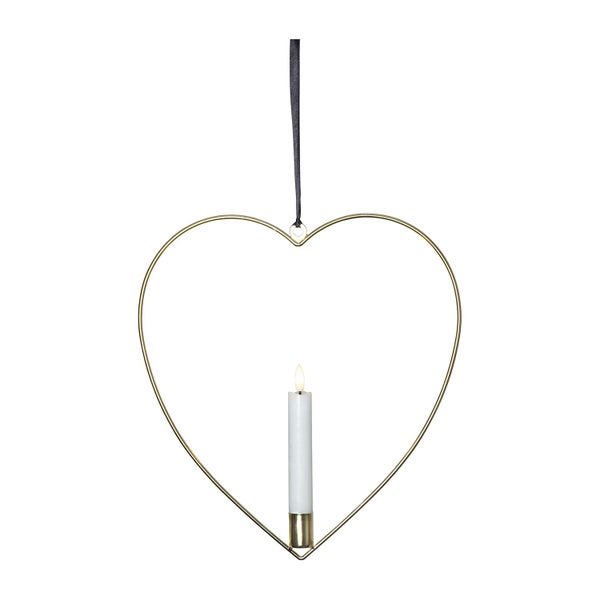 Herzförmiger Kerzenhalter mit einer LED-Kerze und einem Band zum Aufhängen