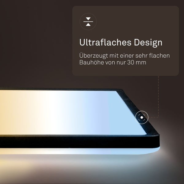 Detailansicht eines ultraflachen LED-Panels mit einer Bauhöhe von 30 Millimetern.